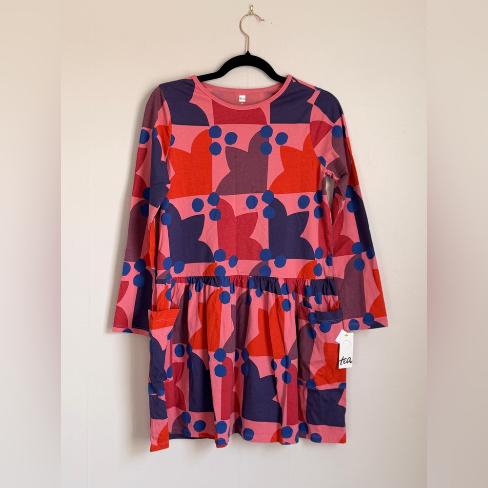Tea Girls Dress Size 16 NWT Long Sleeve Pocket Colorful Abstract Pattern